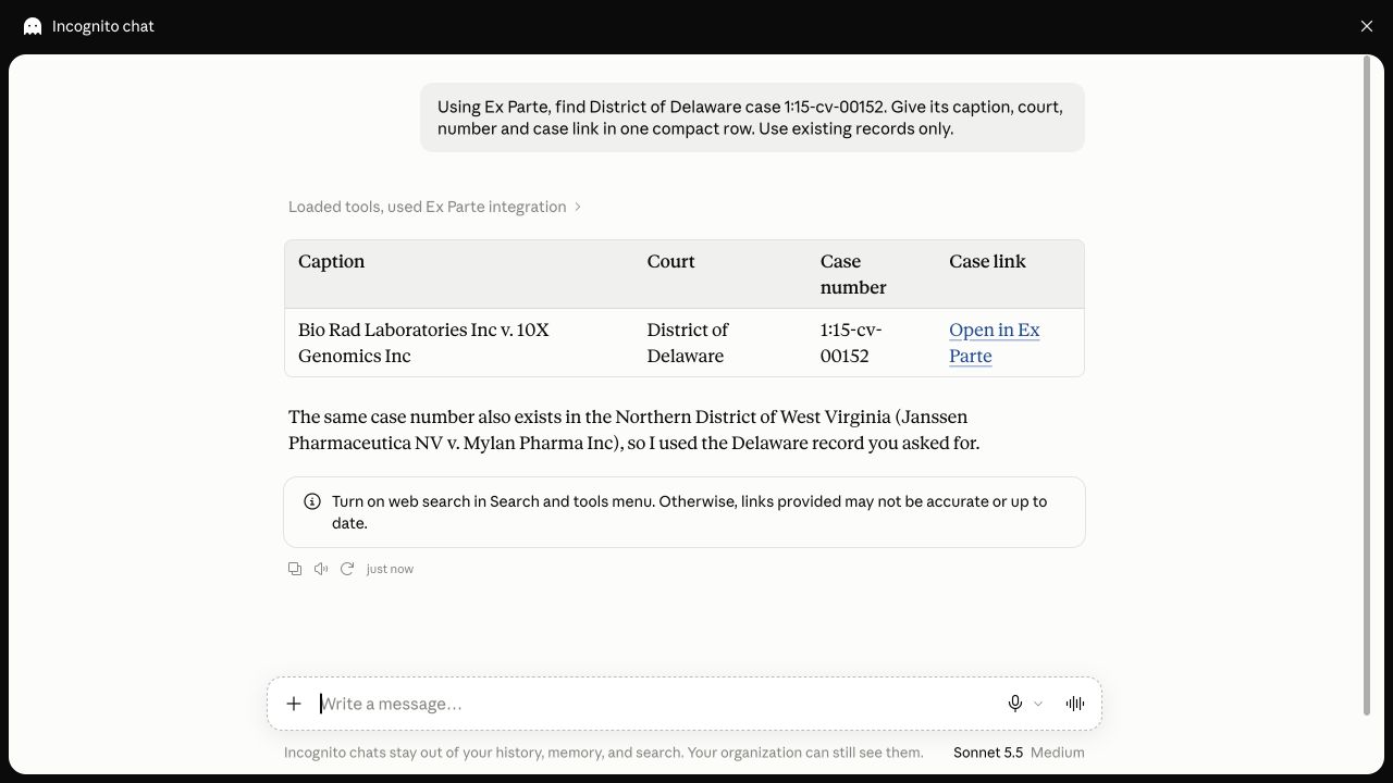 Original Claude example distinguishing the Delaware case from another court with the same number
