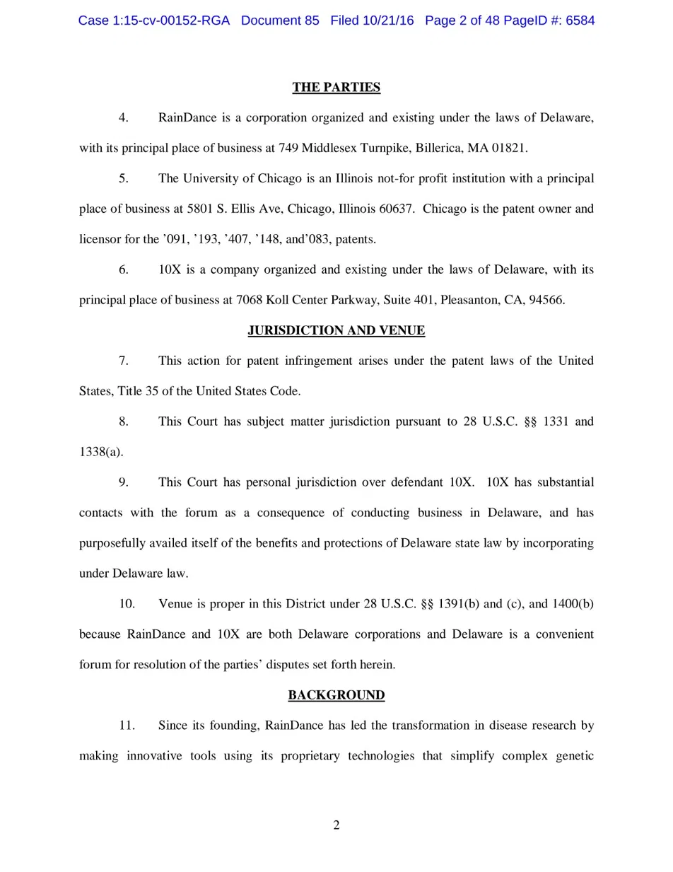 Original complaint PDF page 2 with filing stamp and venue paragraph 10
