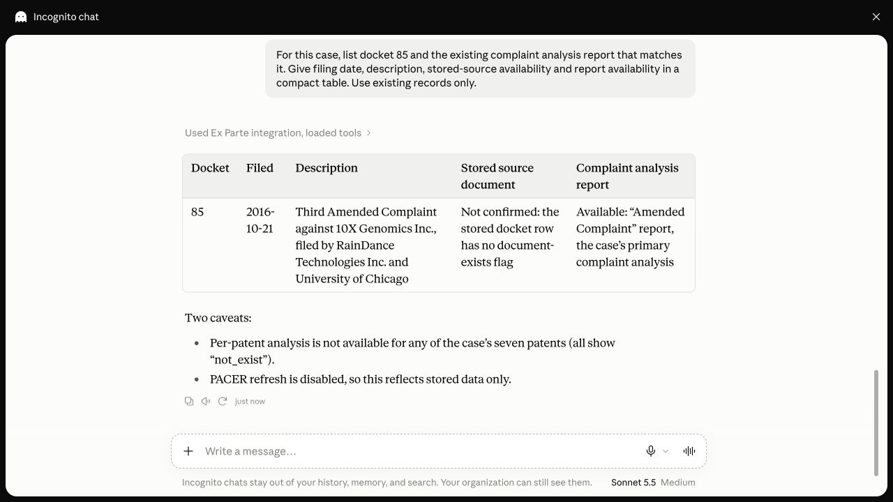 Original docket 85 and existing-report availability table