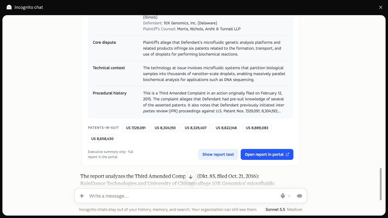 Original lower report card with technical context, patent links and report controls