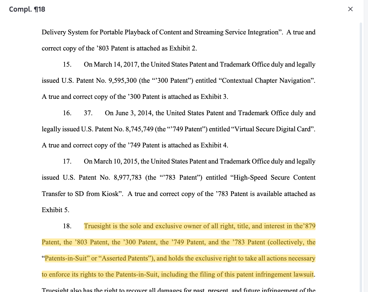 Source complaint panel with the cited paragraph highlighted