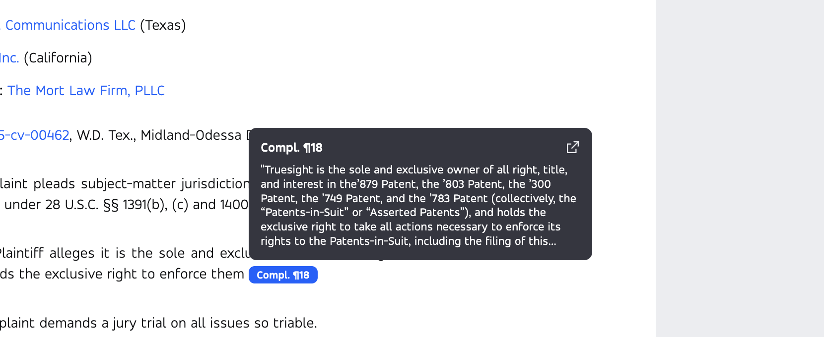 Citation preview with a quoted complaint passage and an expand control